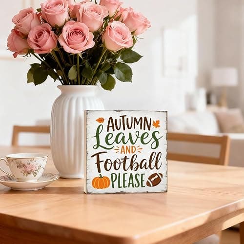 TOUNER Autumn Leaves And Football Please Wooden Box Sign, Thanksgiving Wooden Box Sign for Home Farmhouse Bedroom Desk Shelf Decor, Autumn Gifts for Man Friends Family Colleague Football Lovers thumbnail 5