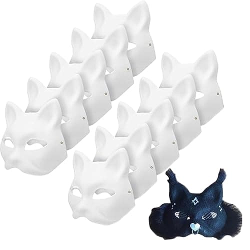 Apettoey 10PCS Cat Masks - White Therian Masks for Masquerade, Halloween, Kids Cosplay & Costume Parties - Image 1