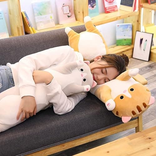 Cute Cat Plush Long Body Pillow Cuddle Cartoon Stuffed Animals Cat Plushie Soft Doll Pillows Gifts for Kids Girls (Orange, 51") - Orange-51 Inch thumbnail 5