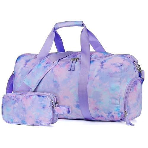 Vipdeal Purple Girls Duffle Bag for Travel, Kids Duffle Bag Large Weekender Overnight Bags with Kids Toiletry Bag Set Shoe Compartment Carry on, Tie Dye - Image 1