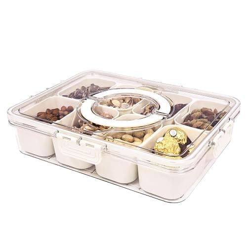 Yuroochii Snackle Box Container, Portable Snack Box 8 Compartment Divided Serving Tray with Lid & Handle, Clear Snack Charcuterie Platter for Travel Candy Party Fruit Salad (White) thumbnail 4