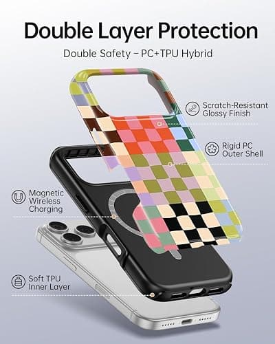 TAMUEL Colorful Checkered Phone Case for iPhone 17 Pro Max, Compatible with Magsafe, Trendy Cute Gingham Aesthetic Fun Magnetic Slim Shockproof Protective Women Girl Cover Case thumbnail 2