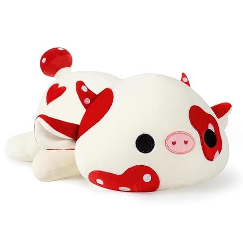 Onsoyours Cute Cow Plushie, Soft Stuffed Mushroom Love Cow Squishy Plush Animal Toy Pillow Gift for Kids (Red Mushroom Cow, 12") - Image 1