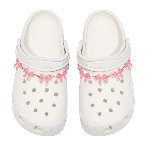Yookuli 2Pcs Sunflower PVC Shoe Chains for Women, Shoe Charms for Clog Sandals, DIY Rubber Shoe Decoration Charms for Girls, Party Favor - Bow Pink - Image 1