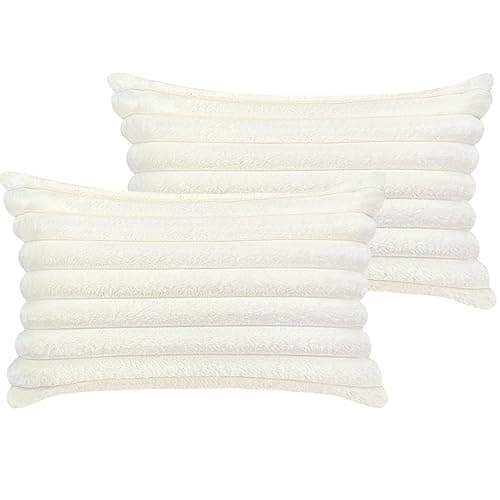 12x20 Throw Pillow Covers Set of 2, Decorative Faux Fur Covers for Bed, Couch Soft Fluffy Pillow Cover with Velvet Back for Living Room, Neutral Home Décor Accent for Sofa - Cream White - Cream White - 20" x 12" (Pack of 2)