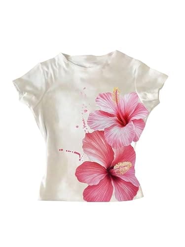 RoseSeek Girl's Floral Graphic Crop Tops Tees Short Sleeve Cute T Shirt | Crewneck, Slim Fit, Summer Tops - Image 1