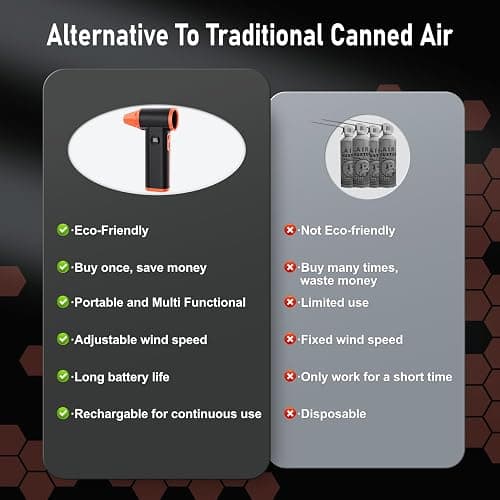 Larkeey Compressed Air Duster Rechargeable Electric Air Duster for PC Keyboard Mini Dust Blower 130000RPM Cordless Air Blower Jet Dryer Turbo Fan Handheld Blower for Car Home Office, Black-Orange thumbnail 5