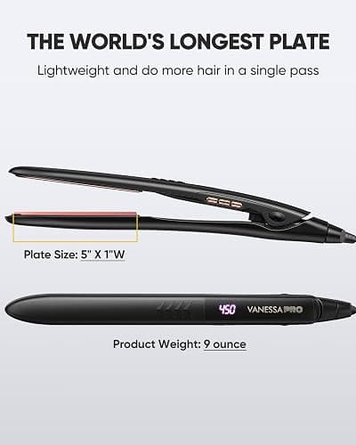 VANESSA PRO Flat Iron Hair Straightener, 100% Pure Titanium Flat Iron for One Pass to Achieve a Sleek Look, Curls Beautifully & Straightens Well - 1 inch thumbnail 9