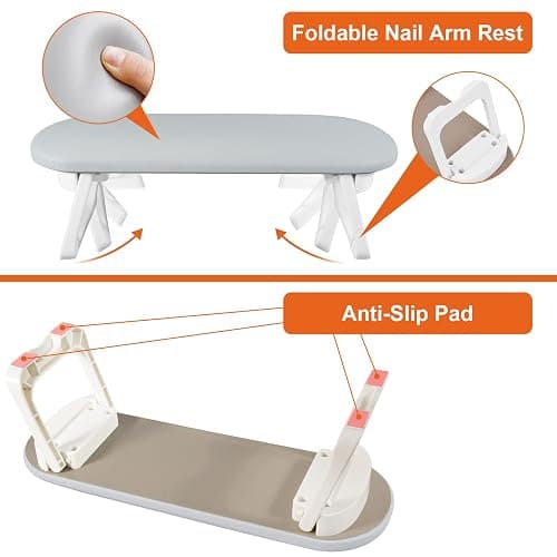 Diesisa Nail Arm Rest, Foldable PU Leather Nail Hand Rest For Nails Tech with Table Mat, Soft Hand Rest for Acrylic Nails/Nail Hand Pillow for Manicure Salon Use thumbnail 2
