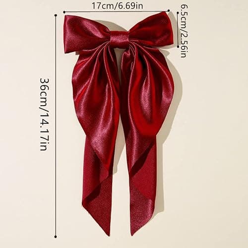 Yuyeran 2Pcs Super Big Bow Hair Clips French Style Soild Color Knotted Bowknot Spring Snap Barrettes Hair Clips with Long Ribbon for Women Girls (WineRed+Black) thumbnail 6
