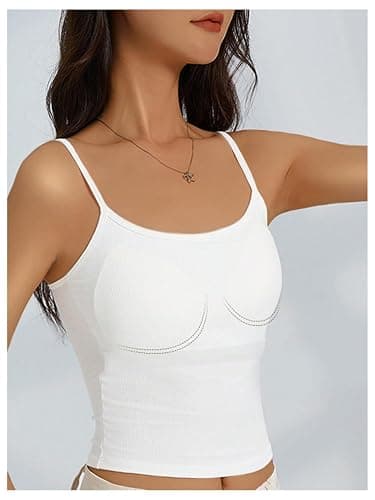 WDIRARA Women's 3 Pack Cami Crop Top Built in Bra Spaghetti Strap Tank Tops | Camisole,Basic, Versatile, Casual thumbnail 2