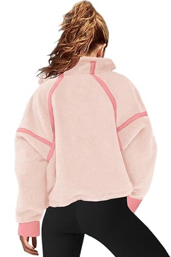 LAMISSCHE Half Zip Sweatshirt Women Oversized Sherpa Jacket V Neck Fleece Pullover Hoodie with Pockets thumbnail 3