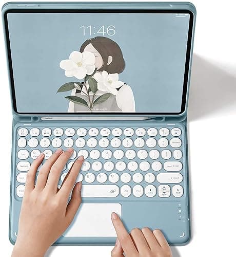 AnMengXinLing Keyboard Case for iPad Air 5 2022/Air 4 2020-Touchpad Detachable Keyboard with Pencil Holder -Slim Leather Folio Smart Cover for iPad Air 5th/4th 10.9 inch, Mint Green - iPad9/iPad8/iPad7 10.2inch New Pink - Image 1