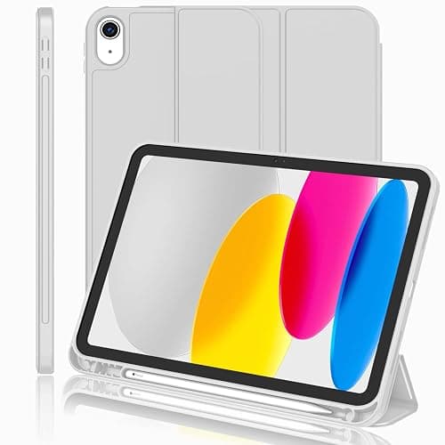 iMieet iPad (A16) Case 11th Gen/iPad 10th Generation Case [11-Inch 2025/10.9 Inch 2022] with Pencil Holder, Trifold Stand Smart Cover with Soft TPU Back,Auto Wake/Sleep(New Light Gray) - Image 1