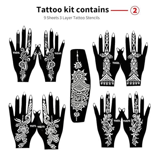 11 Sheets total 84 Tattoo Patterns, 6 Pcs 3 Color (Brown Black Maroon) Temporary Tattoo Kit, Tattoo Stencils Kit thumbnail 3