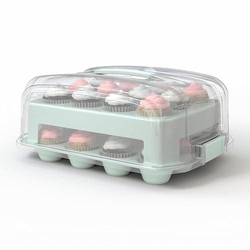 Top Shelf Elements Cupcake Carrier, EXTRA TALL LID, Green Cupcake Holder Carries 24 Standard-Size Cupcakes, Muffin Traveler Two Tier Stand Reusable Cupcake Box - Image 1