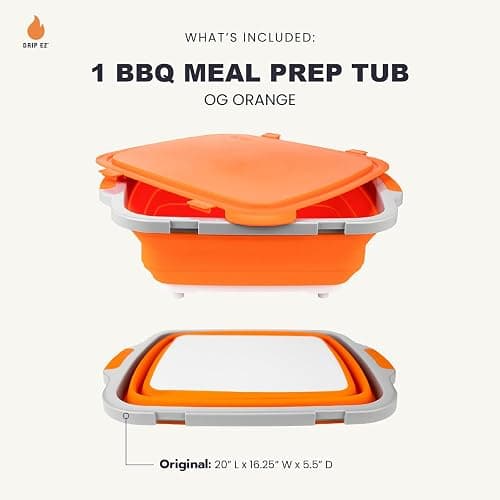 Drip EZ Collapsible BBQ Prep Tub- for Meal Prep Marinating Food Storage - Includes Cutting Board & Locking Lid - (1) OG - Orange thumbnail 2
