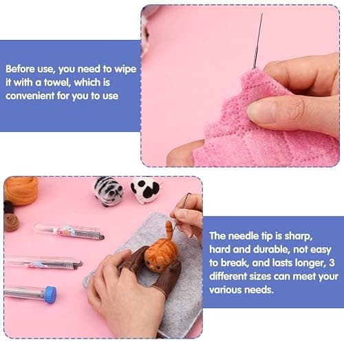 UOOU Needle Felting Beginners Kit with Box,Needles Felting Supplies with 24Pcs Felting Needles,Felting Pad,Wool Roving,DIY Needle Felting Cat Dolls thumbnail 7