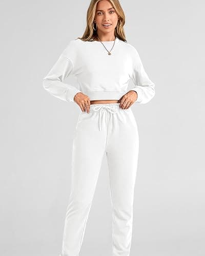 BTFBM Women 2 Piece Outfits Long Sleeve Crop Top Pullover Drawstring Pant Jogger Set Casual Sweatsuits Tracksuit Pockets thumbnail 3