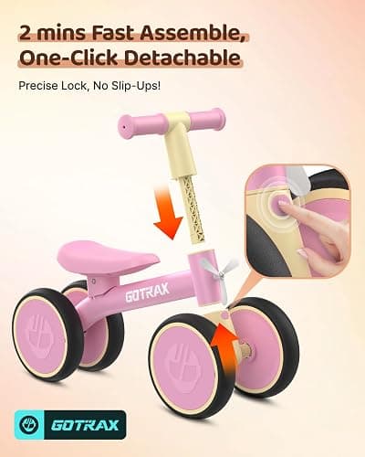 Gotrax Baby Balance Bike, 7" Silent Wheels, First Gift for Toddlers 1-2 | Sturdy Steel Frame, Quick 2-Min Assembly, CPC Certified, Soft Edges, Comfy PU Seat, Lightweight, Max 66 lbs, Ride-on Toy thumbnail 5