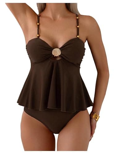SweatyRocks Women's Y2K Cute Tankini Swimsuits Ruffle Flowy High Waisted Two Piece Bathing Suit - Image 1