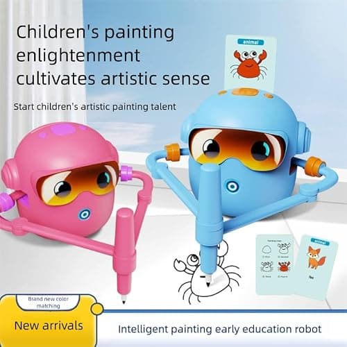 Drawing Robot for Kids - Includes 100 Word Cards and Drawing Pen, Montessori Educational Toys, Interactive Learning Robot for 3 4 5 6 7 8 9 10 Years Old for Boys and (Blue) thumbnail 7