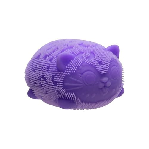 Nee - Doh Cool Cat Squeeze Squishy, Cute Cat Stress Fuzz Ball, Slow Rise Sensory Fidget Balls,Sensory Stress Ball Relief (Purple) - Image 1