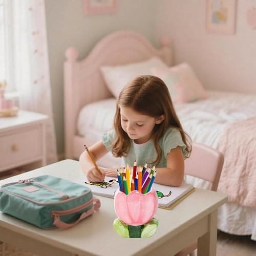 lyvantha Pink Pencil Holder,Ceramic Tulip Pen Holder, Multi-Purpose Makeup Brush, Aesthetic Office Vanity Kitchen Desktop Decor,Perfect Birthday Christmas Gift for Women Girls thumbnail 6