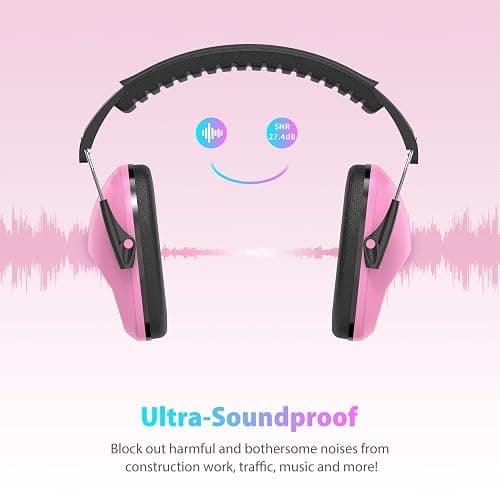 Dr.meter Noise Cancelling Headphones for Kids: EM100 SNR27.4 Kids Ear Protection Earmuffs with Adjustable Headband, Ear Muffs for Noise Reduction in Monster Jam, Concert, Firework, Mowing, Pink thumbnail 7