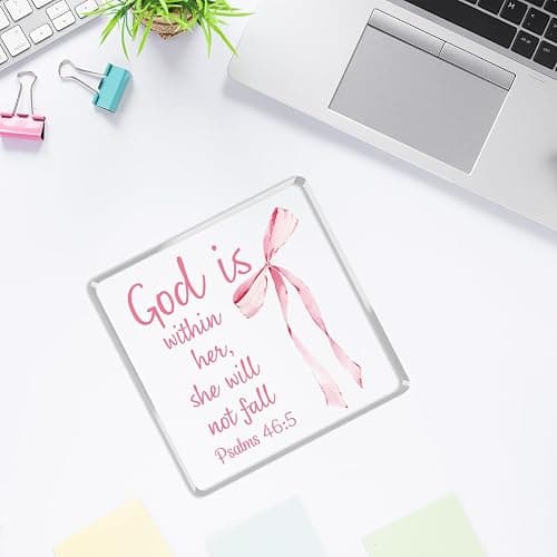 Pink Bow Room Decor, Inspirational Bible Verse Quotes, Christian Gifts for Women, Coquette Aesthetic Bow Dorm Decoration, Office Decor for Women, Acrylic Office Desk Accessories Decoration-Psalm 46:5 thumbnail 4