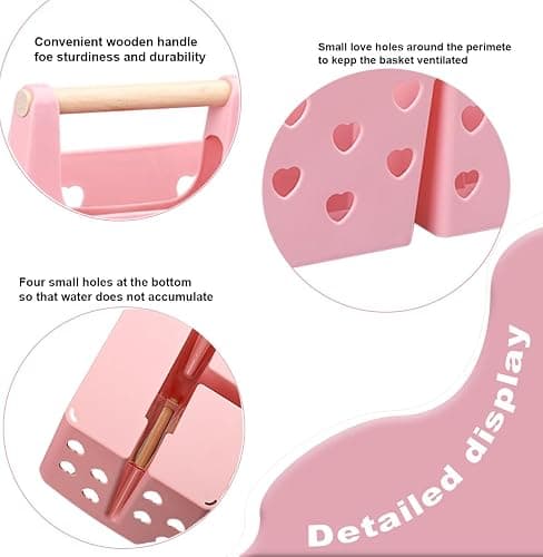 Anyoifax Portable Shower Caddy Plastic Shower Basket Organizer Divided Bathroom Caddy Storage Cleanning Caddy Tote with Handle for College, Dorm Room, Kitchen, Pink - Pink thumbnail 3