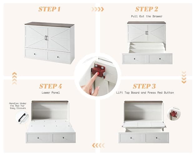AMERLIFE Queen Murphy Bed with Storage & Charging Station, Farmhouse Murphy Cabinet with Foldable Panel, Noisy Free, for Guest Bedroom, Living Room, Office, Distressed White thumbnail 8