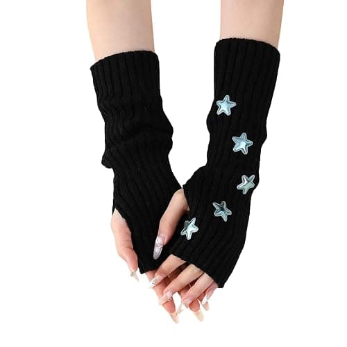 KANGDAWEI Star Arm Warmers Y2K, Goth Emo Fingerless Gloves Cute, Knitted Harajuku Lolita Arm Warmers for Women thumbnail 4