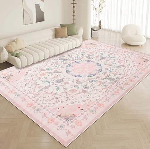 auruge Washable Area Rug - Vintage Rugs for Living Room Non-Slip Backing Accent Area Rugs for Bedroom Soft Dining Room Mat, Indoor Carpet for Sunroom Playroom Dorm Classroom Home Office (Pink, 6'x9') - Image 1