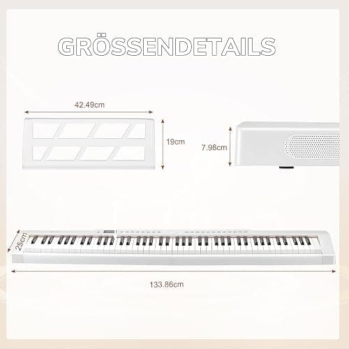 LEADZM 88 Tasten Halbgewichteten Digital Piano, Full Size Keyboard, Elektronische Tastatur mit Doppelrohr-X-Förmigem Ständer, Bluetooth MIDI, Notenständer, Sustain-Pedal, Kopfhörer (Weiß) thumbnail 6
