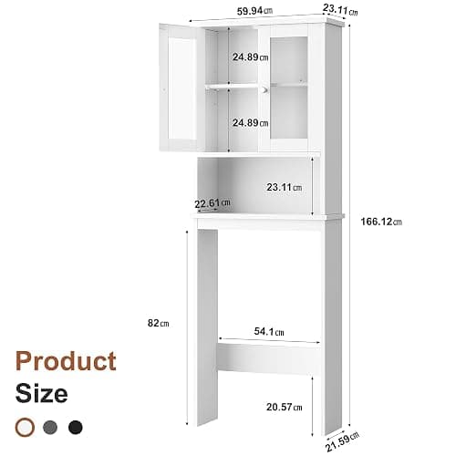 Shintenchi Over the Toilet Storage Cabinet, Bathroom Shelf Organizer with Anti-Tip Device, Small Freestanding Space Saver with Adjustable Shelf and Glass Door, White thumbnail 2