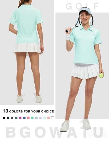 BGOWATU Women's Short Sleeve Golf Polo Shirts 1/4 Zip Tennis Tops Collared T-Shirts UV Protection Quick Dry thumbnail 7