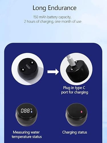 2 Pack Bath Thermometer for Bathtub, Rechargeable Waterproof Floating Water Thermometer for Ice Bath, Pool thumbnail 6