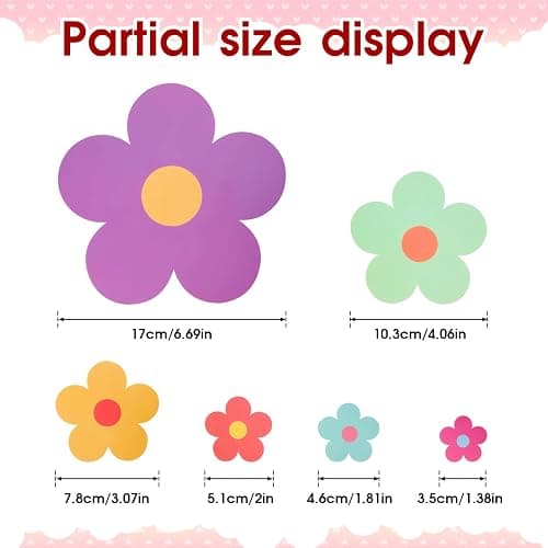 COMNICO 63pcs Cute Flowers Wall Sticker PVC Colorful Y2k Floral Wall Decor Vinyl Peel and Stick Flowers Stickers for Teen Girls Boy Kids Nursery Bedroom Kindergarten(9 Sheets, Bright Colors) thumbnail 2