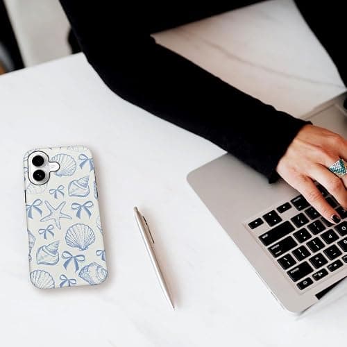 DAIZAG Case Compatible with iPhone 17,Fit Shockproof Cover for Women Girls,Blue Seashell Bow thumbnail 7