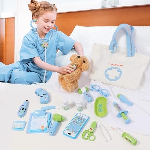 Meland Toy Doctor Kit for Kids - Pretend Play Doctor Set with Dog Toy, Carrying Bag, Stethoscope Toy & Dress Up Costume - Doctor Play Gift for Kids Toddlers Ages 3 4 5 6 Year Old for Role Play thumbnail 2