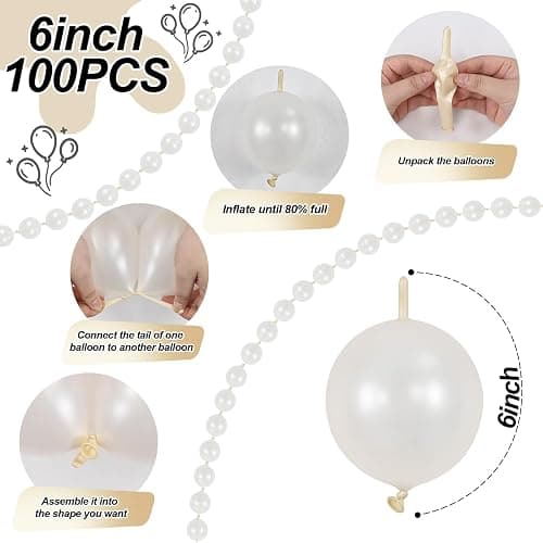 Pearl White Linking Balloons, 100PCS 6 Inch Pearl Color Quick Link Balloons for Making Balloon Wall Heart Arch, Tails Balloon for Wedding Birthday Baby Shower Engagement Graduation Party Decorations thumbnail 3