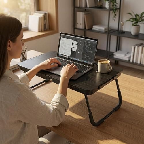 BUYIFY Portable Foldable Laptop Desk for Bed and Couch, Adjustable Lap Desk with Cup Holder and Phone Holder, Ideal for Working, Reading, Writing, and Breakfast (Black)-USA Original Patent thumbnail 2