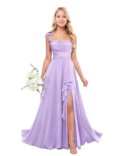 Fouwey Junior Bridesmaid Dresses for Wedding Teen Girls Spaghetti Strap Chiffon Flower Girl Dress Ruffles Prom Dress 2-16Y thumbnail 4