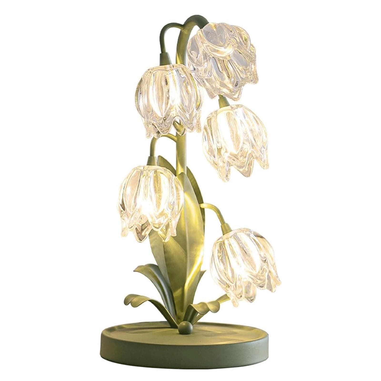Green Tulip Table Lamp Vintage Flower Bedside Desk Lamp w/ G4 LED Bulbs Elegant Floral Bedside Lamp for Bedroom Living Room Office Reading - Image 1