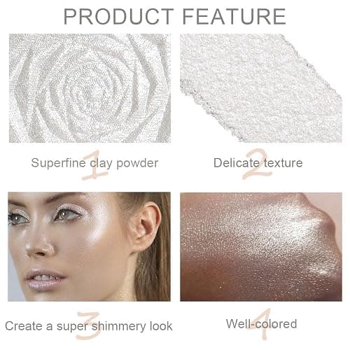 evpct Pearl White Silver Face Highlighter Makeup, White Shimmer Glitter Diamond Sparkly Highlighters Makeup Eyeshadow Palette Powder for Face Body Cheek Skin, inner Corner Eye Highlighter Make up 01 thumbnail 4