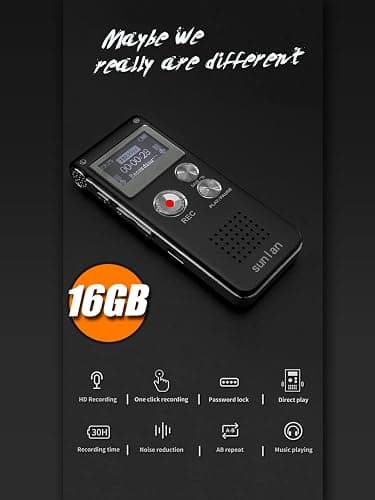 Digital Voice Recorder 16GB Voice Recorder with Playback for Lectures - USB Rechargeable Dictaphone Upgraded Small Tape Recorder Device thumbnail 3