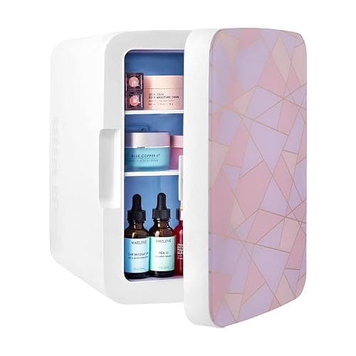 Cooluli 10L Mini Fridge for Bedroom - Car, Office Desk & Dorm Room 12v Portable Cooler Warmer Food, Drinks, Skincare, Beauty Makeup AC/DC Small Refrigerator with Glass Front, Fractal Pink thumbnail 4