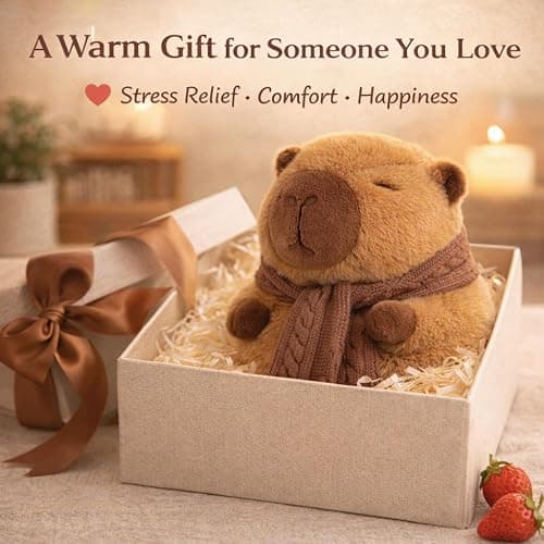 lovlaugh 11 Inch Capybara Plush Toy with Scarf - Cute Stuffed Animal with Knitted Winter Scarf, Soft Huggable Plushie, for Kids Girls Boys thumbnail 5