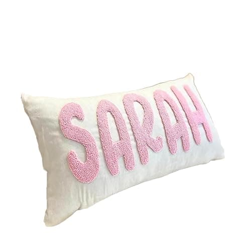 RunIncar Personalized Pillow Cover w/Initial, Monogram Pillow Custom Name, Home Office Decor Punch Needle Embroidered Custom Room Decor for Couple Gift Cushion, Customizable Size - Image 1